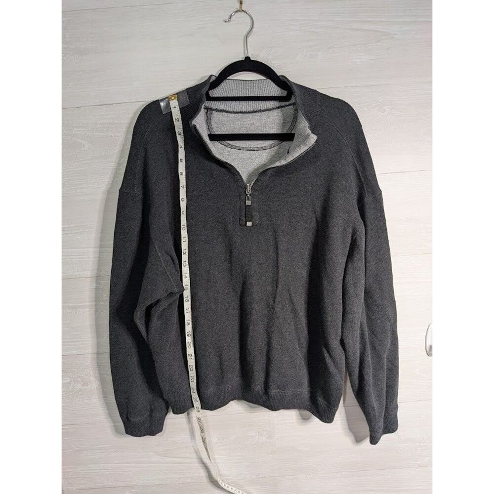 REVERSIBLE Quarter Zip Pullover Sweater Charcoal Gray Mens S/M